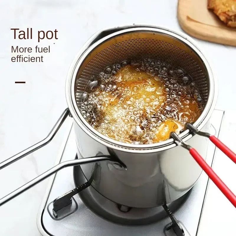 Kitchen Deep Frying Pot, Stainless Steel Kitchen Fryer With Strainer, Multipurpose Fries Fryer Chicken  Deep Frying Pot, Oil Residue Filtration Mesh Colander, Household Fryer with Filter Tempura Frying Pot, Steel Home Fryer Filter Utensil