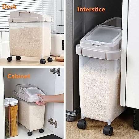 Baffect Food Storage Container, Transparent Sealed Rice Storage Box, Household Soybean Corn Cereal Storage Box, 10kg Large Capacity Grain Cereal Storage Box With Wheels And Measuring Cup, Airtight Food Tank Organizer, Flip Top Food Container Bucket