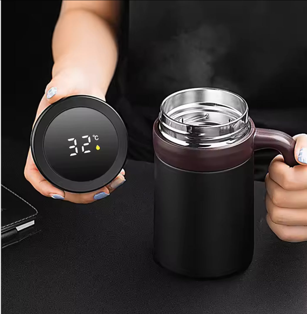 500ml Temperature Display Coffee Thermos, Stainless Steel Vacuum Flask Coffee Mug With Handle, Double Thickened Coffee Mug