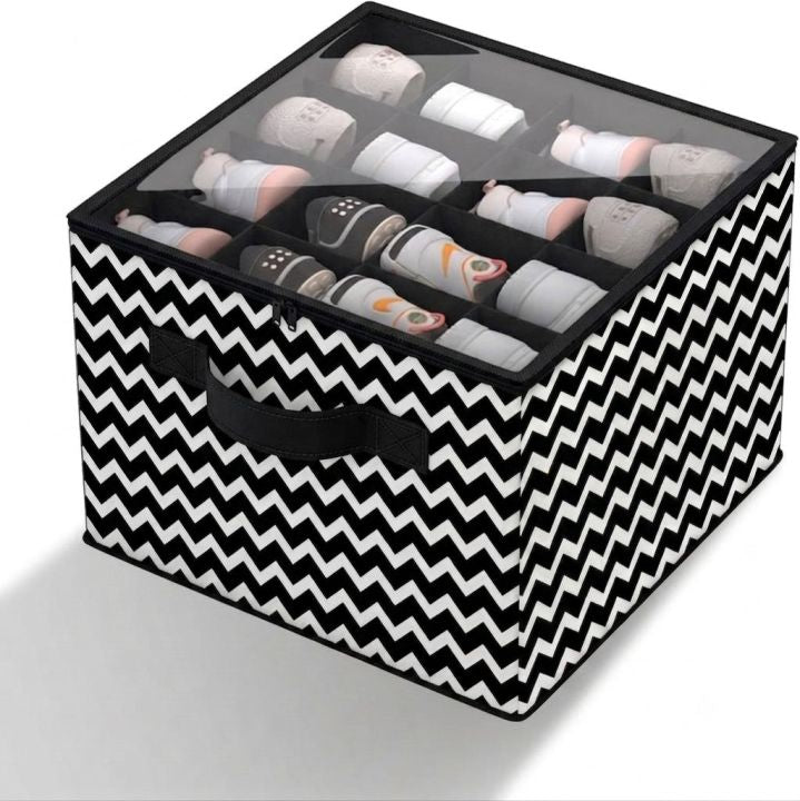12 Grid Foldable Shoe Storage Box with Dividers, Non Woven Fabric Shoe Organizer, Dust proof Closet Storage Bag, Under Bed Shoes Organizer