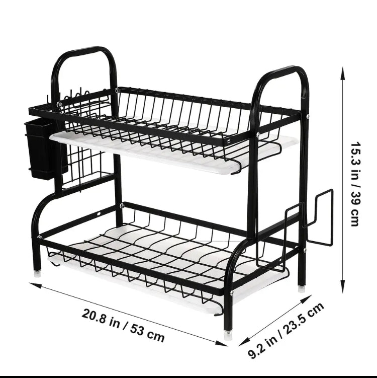 Tier Dish Drainer, Rack Kitchen Plate Cutlery Drying Holder With Drip Tray Glasses Holder, Drying Rack with Tray Chopstick Sink