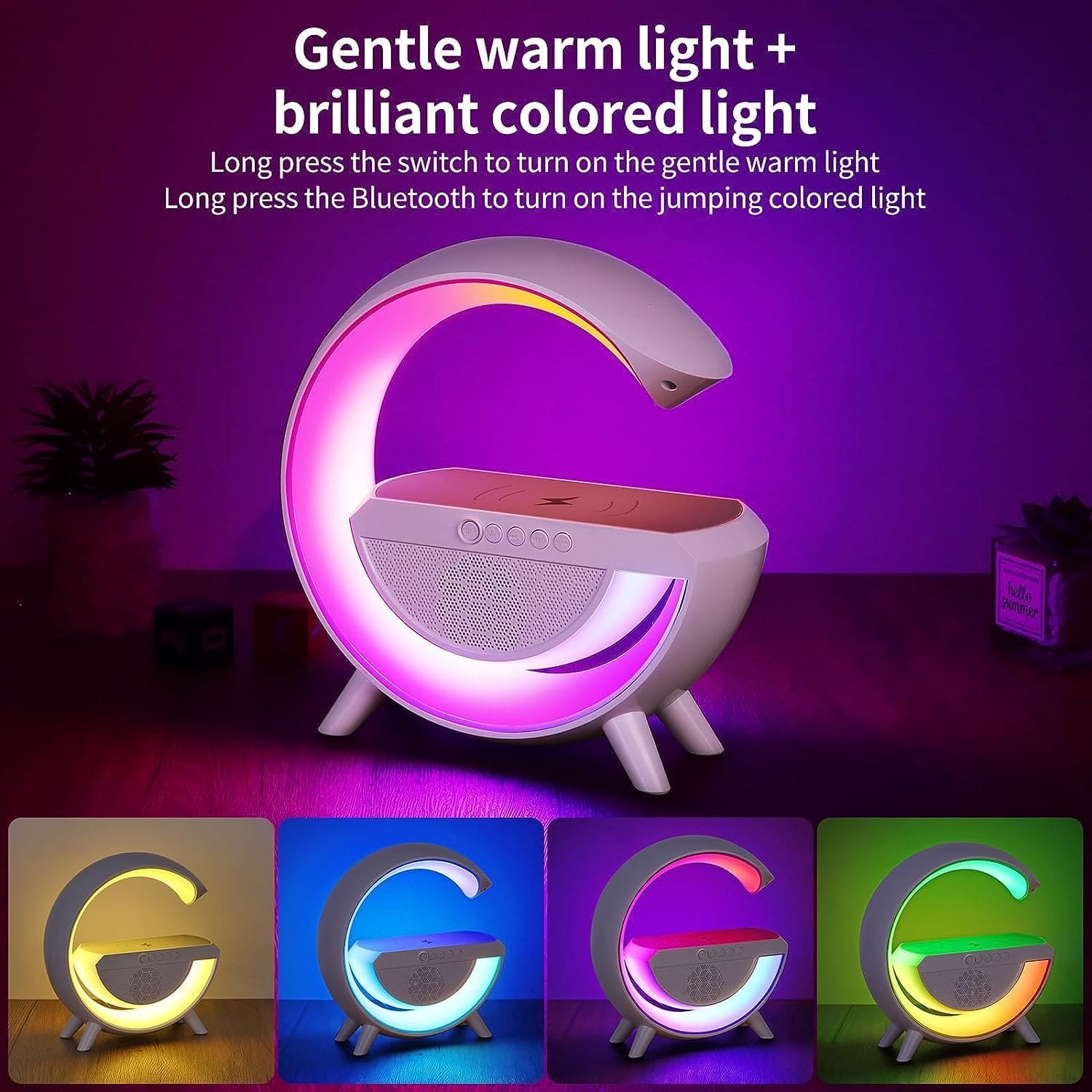 3 In 1 G Smart Station, Multifunctional Wireless Lamp, G LED Table Stand, Dimmable Night Light Touch Lamp Alarm Clock with Music Sync, Home Office Study Bedside Decor Lamp