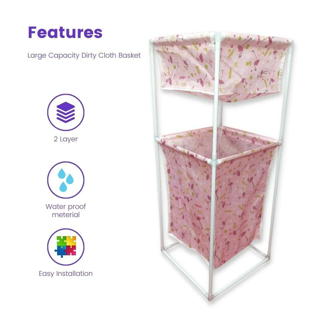 Dirty Cloth Basket, 2 Layer Non Woven Fabric Laundry Basket, Multipurpose Storage Hamper, Double Shelf Linen Clothes Basket Stand, Collapsible Laundry Bag, Home Laundry Hamper