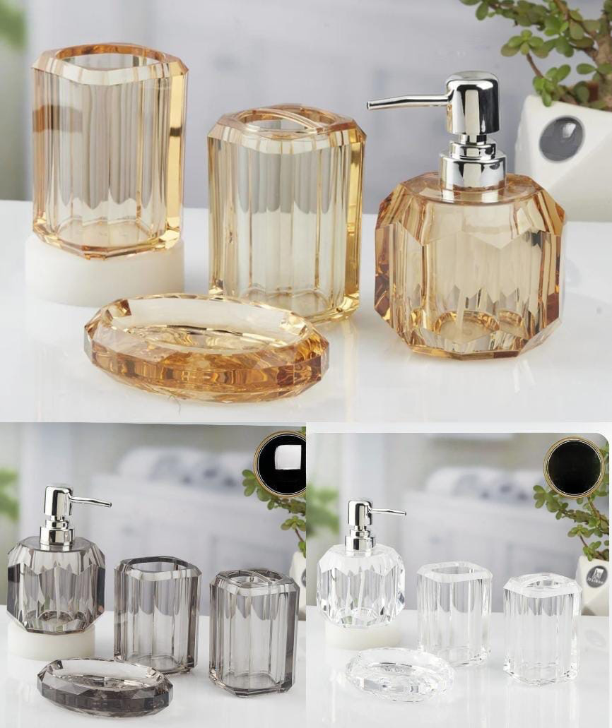 Acrylic Bathroom Set, Crystal Glass Soap Dispenser, Crystal Bathroom Decoration Accessories Set Of 4, Acrylic Bathroom Accessory Set