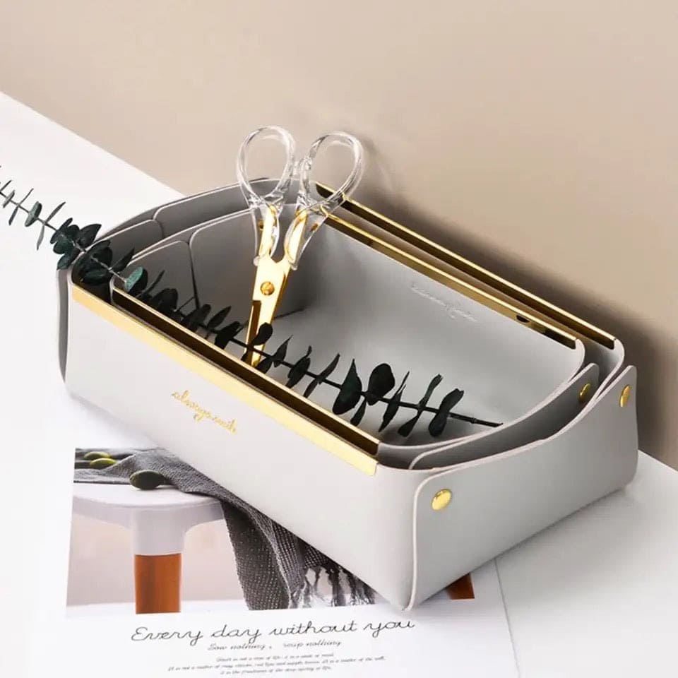 Folding Jewellery Tray, Sundries  Storage Tray, Collapsible Faux Leather Large Capacity Sundries Organizer Box, Nordic Style Leather Organizer, Rectangle Desktop Organizer Box, Multipurpose Catchall Tray for Key Jewelry, Desk Dresser Top Organizer