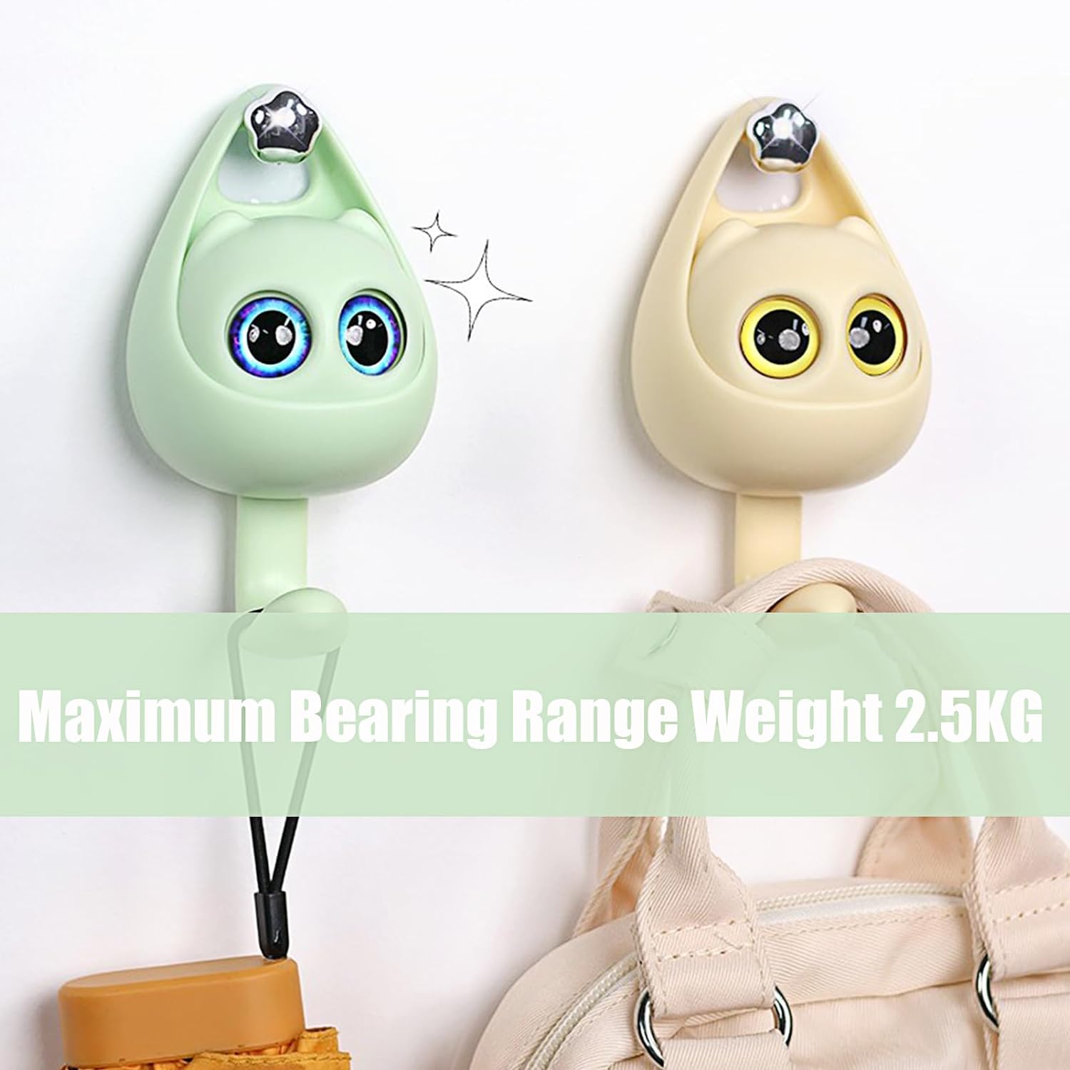 Cat Eye Wall Hook, Cute Cartoon Big Eyes Wall Hanger, Creative Cat Hook With Movable Eyes, Self Adhesive Hooks for Clothes Hat Scarf, Home Decoration Wall Shelf Hanger