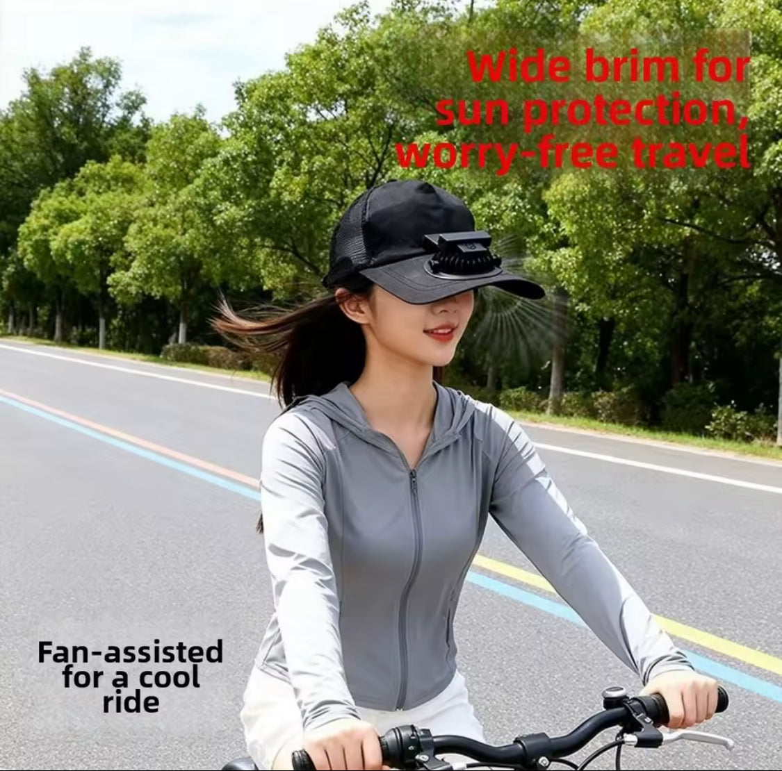 Solar Powered Fan Cap, Sun Protection Mesh Solar Fan Hat, Strong Wind Wide Baseball Cap