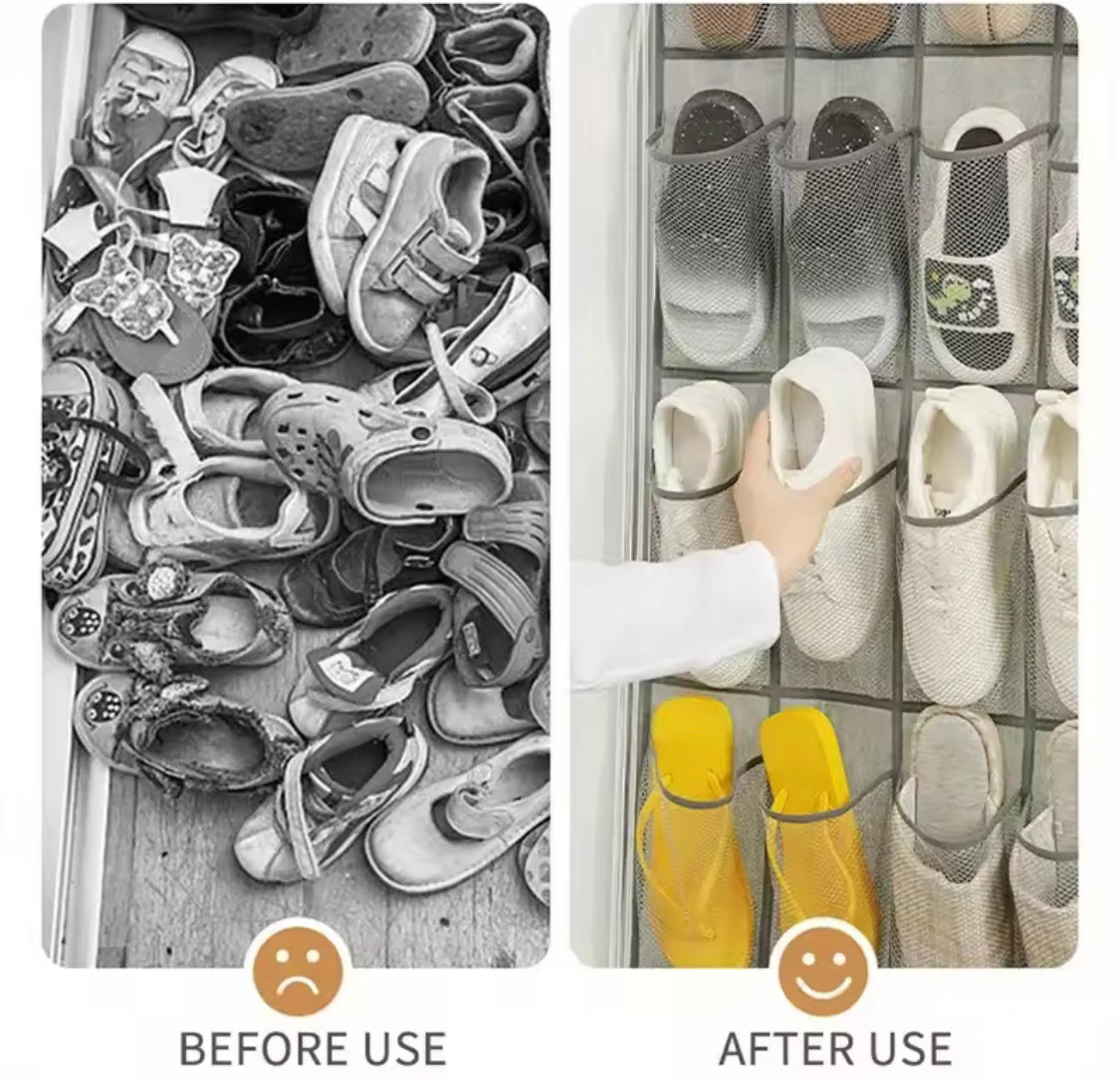 24 Pockets Transparent Over The Door Hanging Storage Organizer, Non Woven Space Saving Shoes Organizer, Multipurpose Transparent Storage Holder