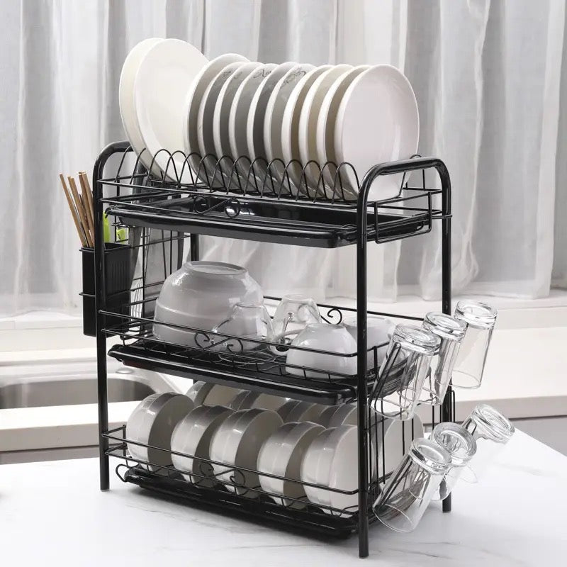 3-Tier Dish Drying Rack, Kitchen Storage Shelf, Kitchen Organizer Drainer