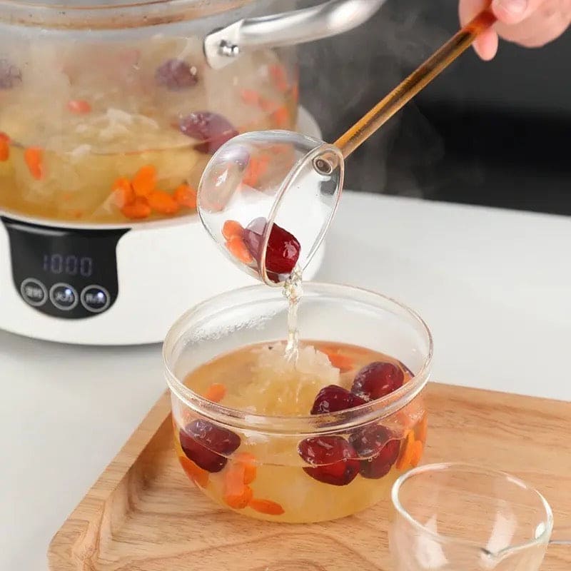 Colored Deep Soup Spoon, Long Handle Borosilicate Glass Spoon, Heat Resistant Mouth Seasoning Coffee Spoon, Transparent Stirring Cocktail Teaspoon, Kitchen Dishwasher Safe Soup Ladle Spoon for Kitchen Hot Pot Buffet