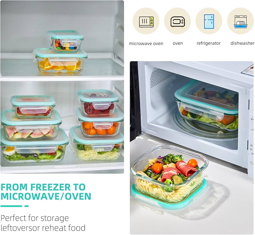 3pcs Glass Food Storage Containers with Lids, Meal Prep Containers, Airtight Bento Boxes with Leak Proof Lock