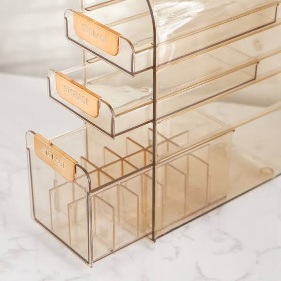Acrylic Makeup Organizer with 3 Drawers, Transparent Cosmetic Storage Box With Lipstick Holder, Multi Layer Makeup Organizer Cosmetics & Skincare