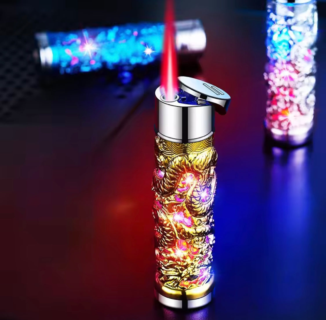 Refillable Dragon Design Torch Lighter, Windproof Butane Red Flame Lighter, Classic Fashionable Lighters