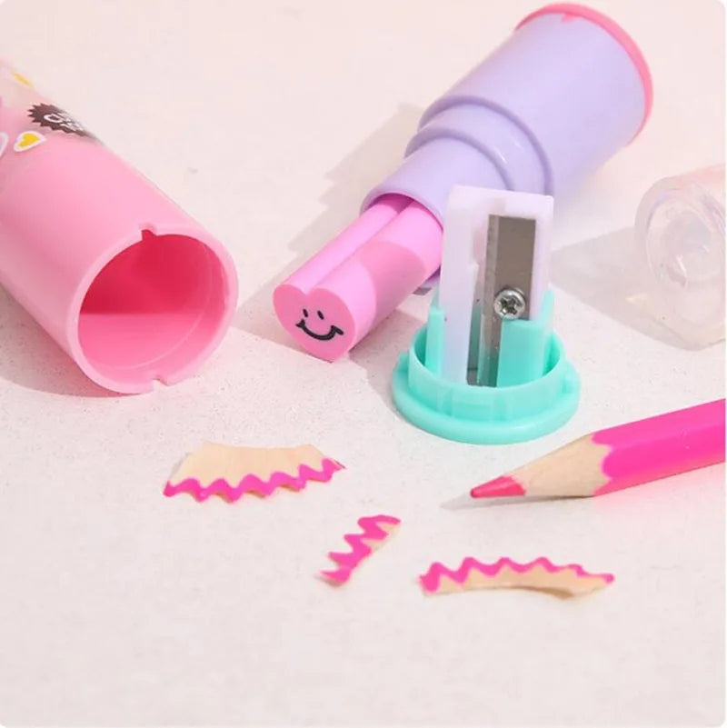 Lipstick Pencil Eraser Sharpener Cute Writing Drawing Rubber Erasers Stationery Gifts School Supplies