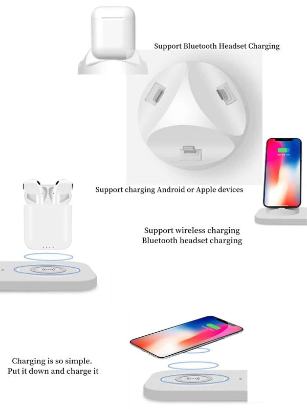4 In 1 Wireless Charger, Portable Wireless Charging Station, Universal Charging Dock Station, Multi Jack Wireless Charger Stand, Wireless Charger For IPhone Android Airpods Smart Watch, Mobile Accessories Gadget