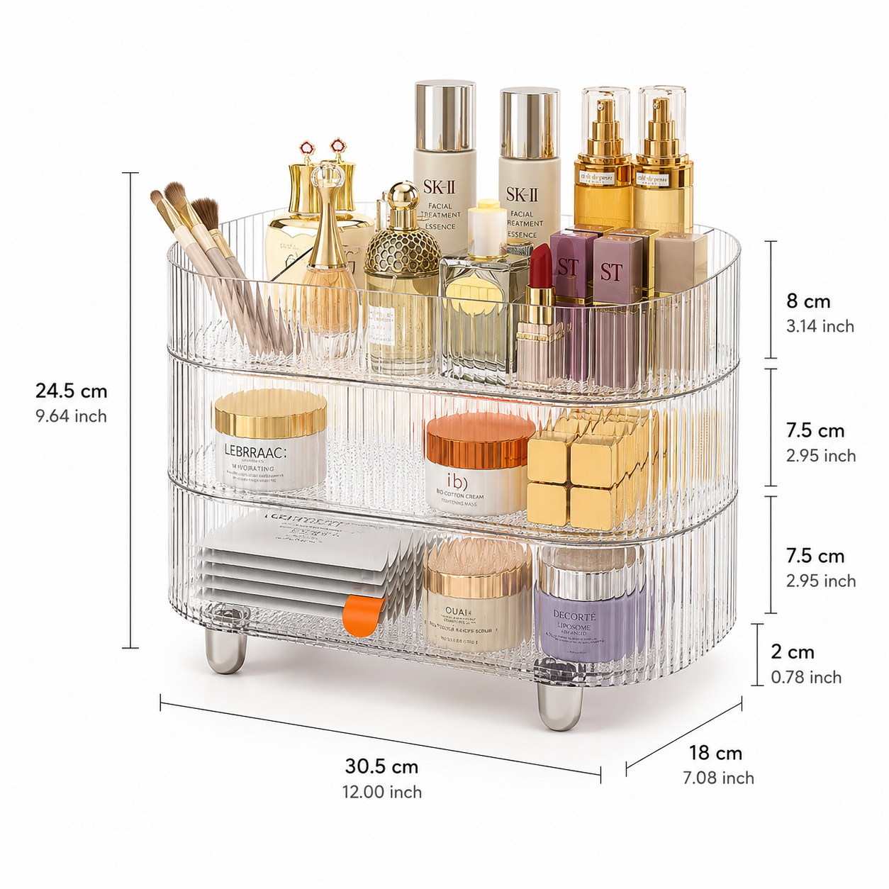 3 Tier Luxury Acrylic Makeup Organizer, Crystal Clear Makeup Storage Cabinet, Cosmetic Storage Rack, Vanity Cosmetic Display Rack