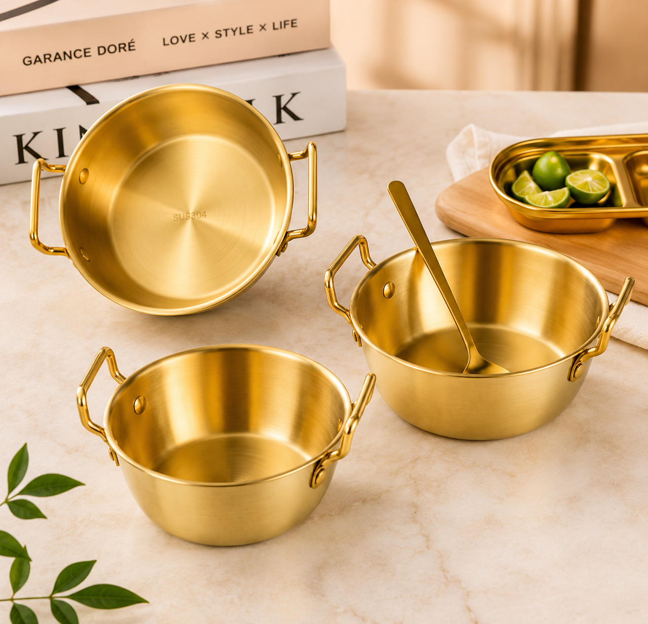 Multi Purpose Cooking Serving Pan, Stainless Steel Serving Pan, 
Elegant Gold Kitchen Serving Dish