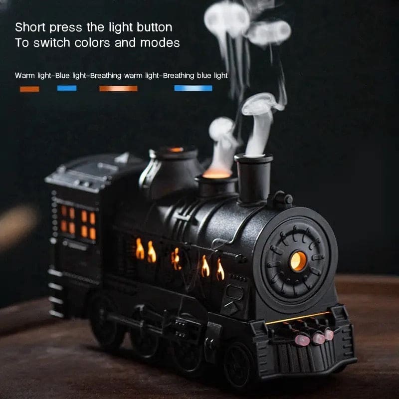 Black Train Diffuser, Train Steam Humidifier, Ultrasonic Cool Mist Air Humidifier, Fragrance Essential Oil Aroma Diffuser, Creative RC Air Freshener with LED Lamp, Circle Dispensing Essential Oil Perfume Machine