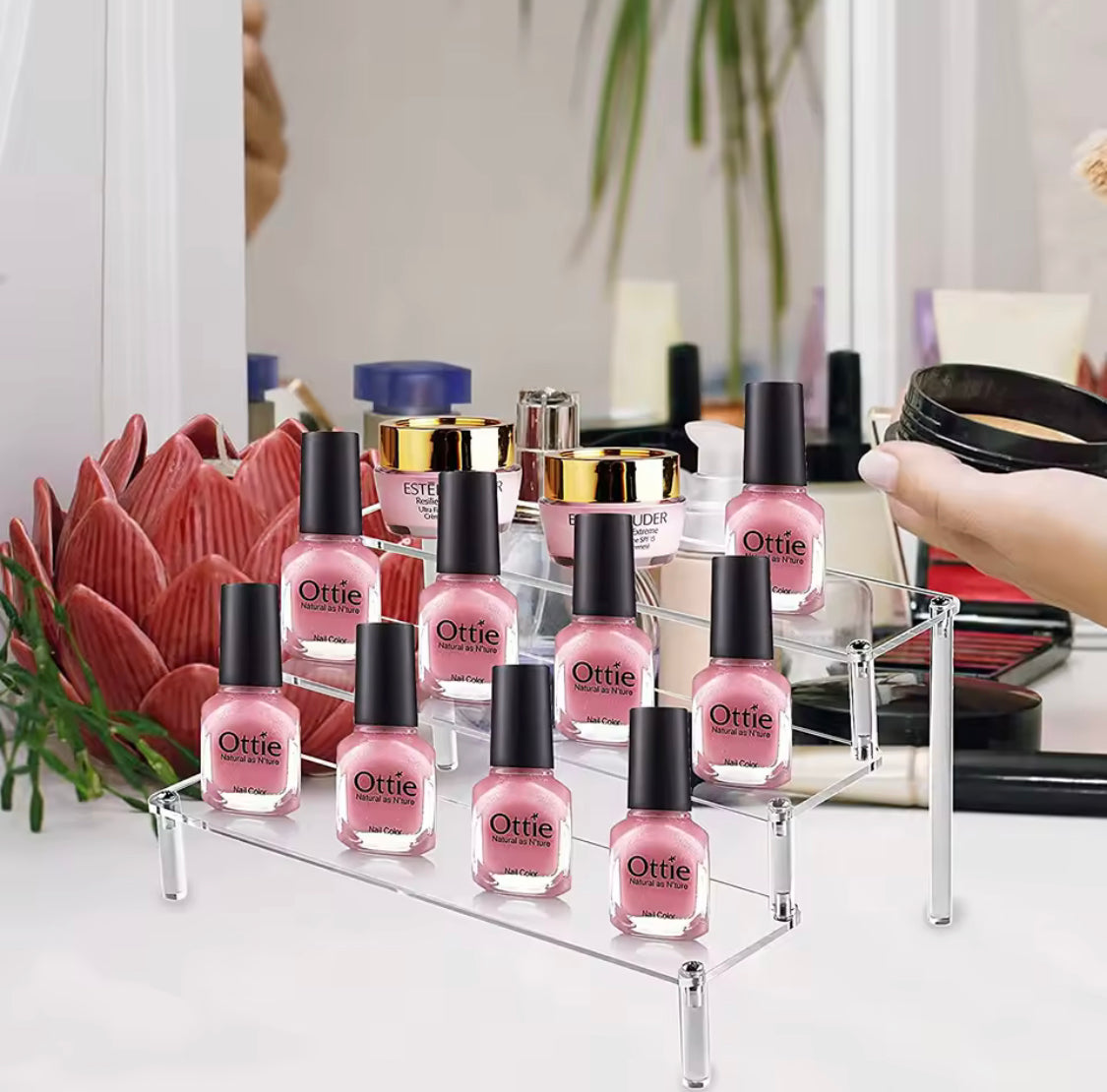 3 Tier Clear Acrylic Perfume Display, Multipurpose Perfume Decor Organizer, Tabletop 3 Step Storage Shelf, Desktop Organiser