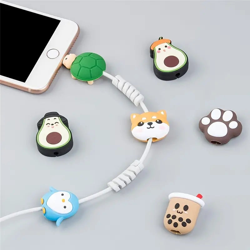 Set Of 5 Cartoon Wire Protector, Minnie Stitch Charger USB Cable Winder, Charging Cable Saver, Silicone Bobbin Winder For Cell Phone, Anime Cable Protector Beads, Charging Data Line Earphone Bite Organizer, Anti Break Protector for Mobile Cables