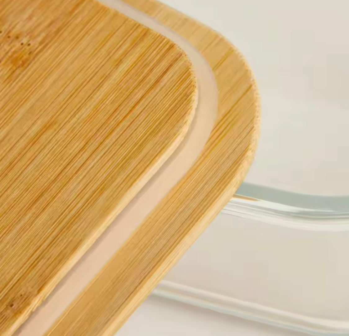 Set of 3 High Borosilicate Glass Bamboo Lunch Box, Heat Resistant Food Storage Containers With Lid, Food Storage Containers