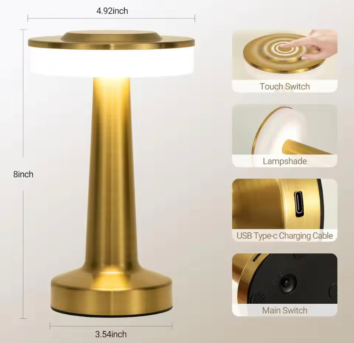 LED Table Lamp, Touch Sensor Desktop Night Lamp, Wireless Bedroom Decor Light, Rechargeable Reading Lamp