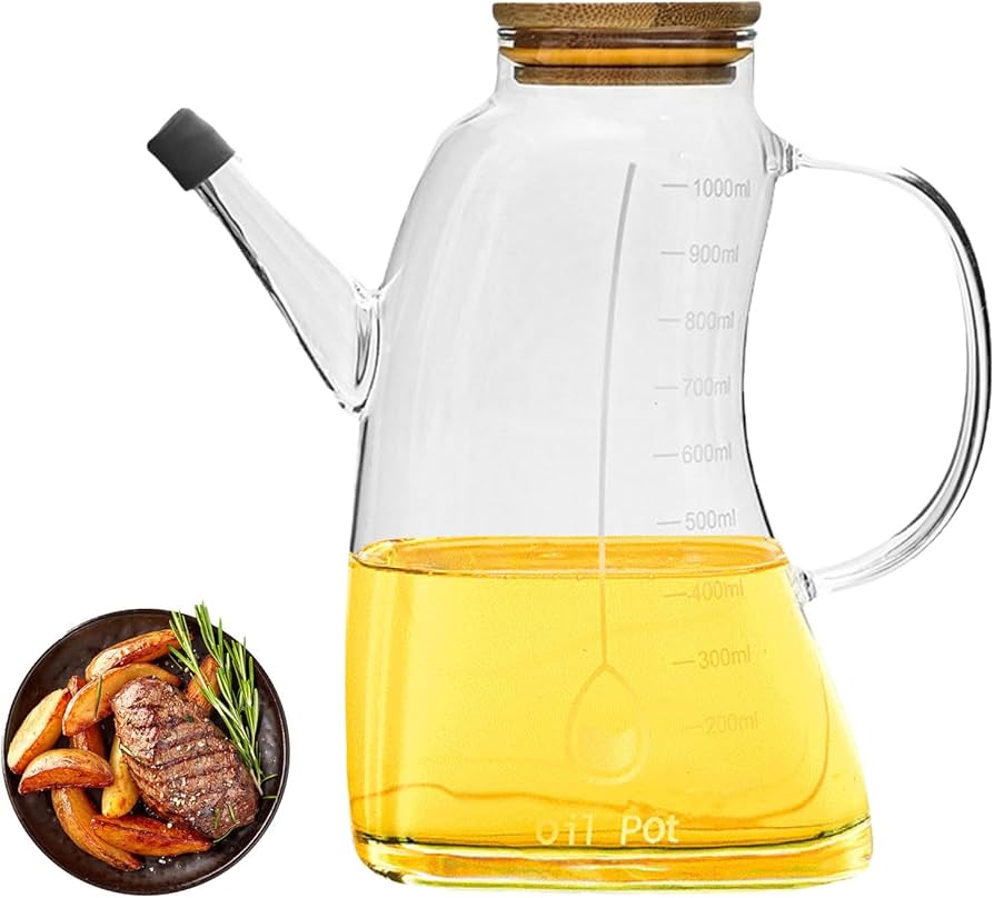 Borosilicate Glass Oil Jug, Kitchen Oil Jug, Glass Vinegar Pot With Lid, Glass Oil Dispenser For Kitchen
