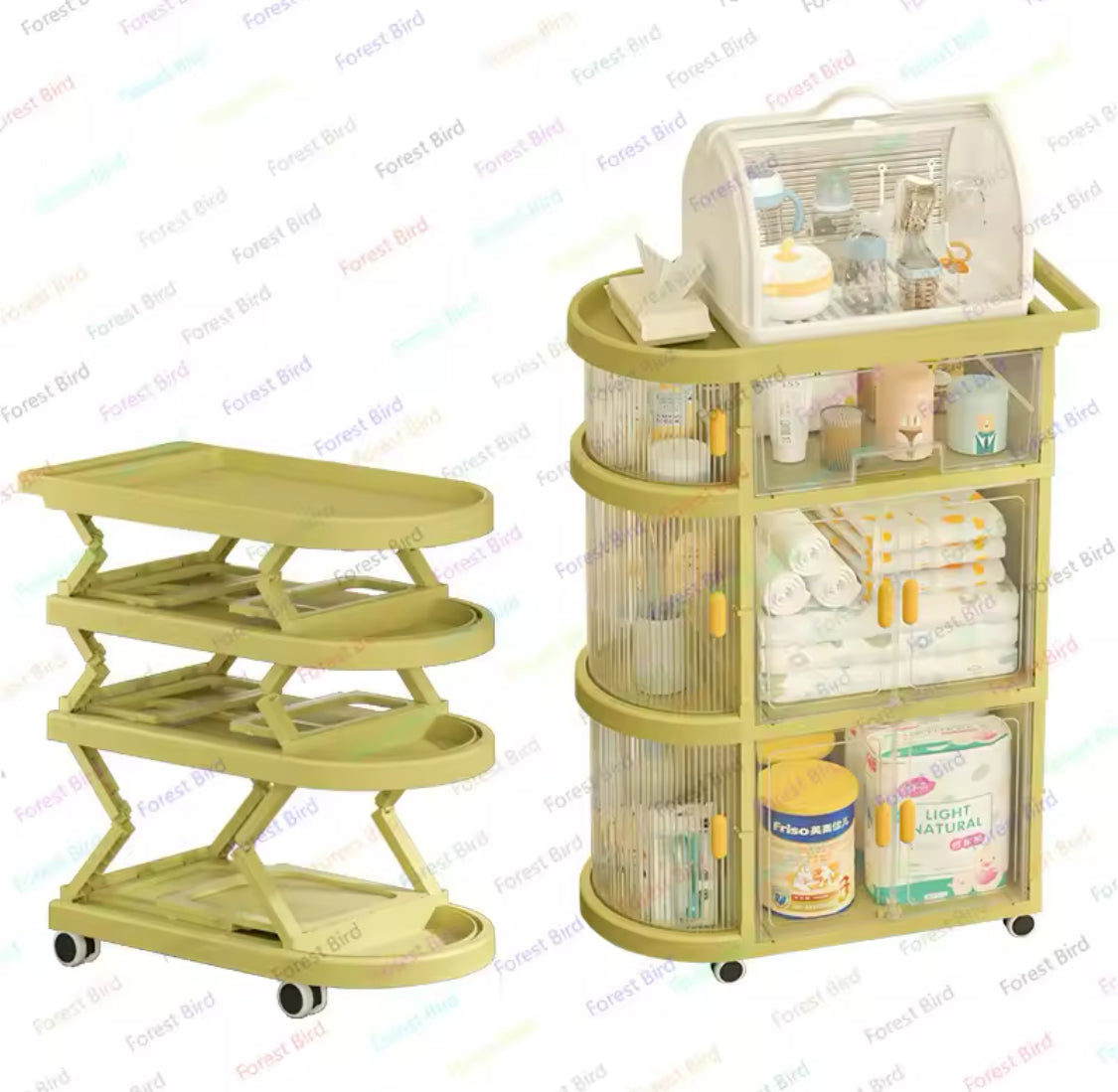 Foldable Baby Rack Trolley With Wheels, Multi Layer Sundries Storage Organizer, Movable Snack Storage Rack