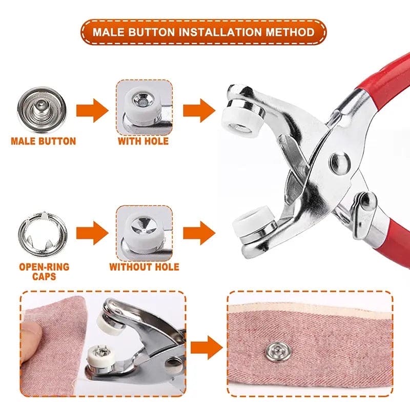 Metal Snap Button Plier, Metal Tich Buttons Plier, Hand Pressure Plier, Buckle Installation Tool, Button Snap Fastener Kit