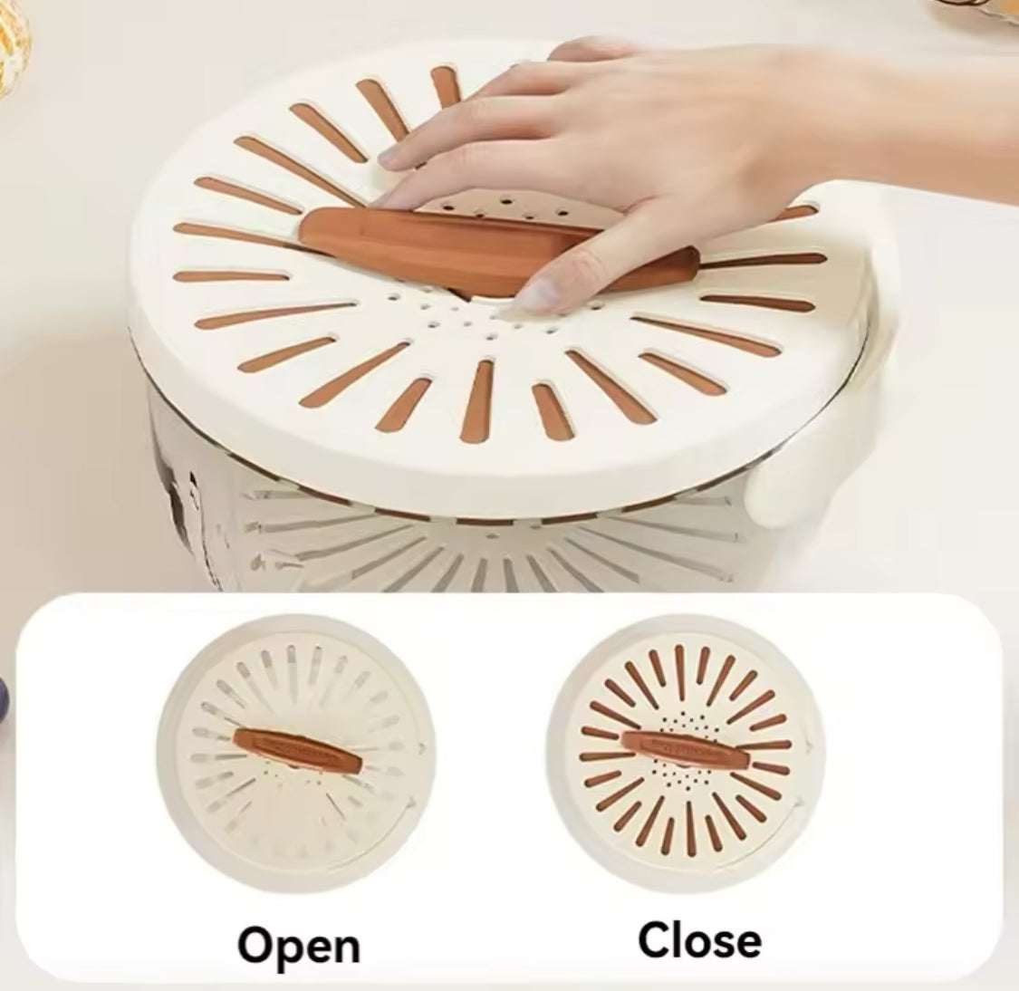 Foldable Fruit Drain Basket With Lid, Salad Mixing Vegetable Washing Bowl, Household Draining Bowl, Refrigerator Food Storage Container, Multipurpose Drain Basket With Adjustable Cover and Handle