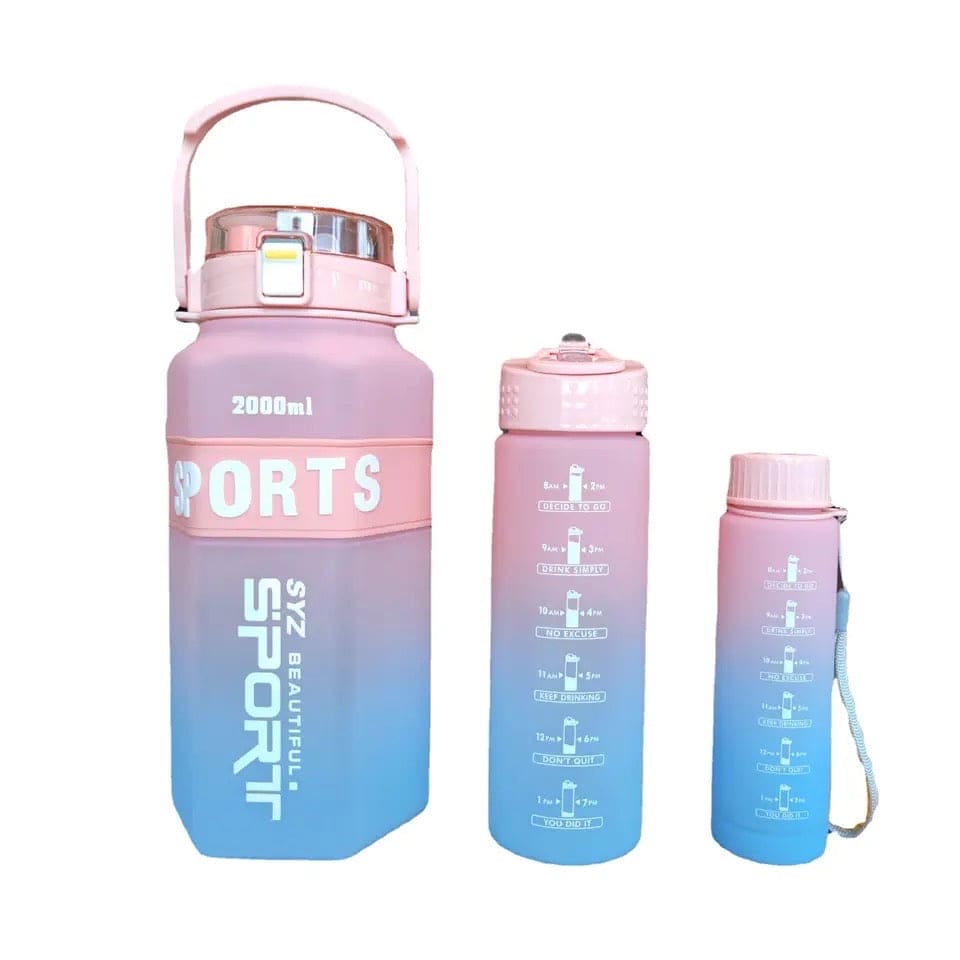 Set Of 3 Sport Water Bottle With Straw, Modernist Ombre Letter Graphic Drinking Bottle, Outdoor Gradient Drink Bottle, Large Capacity Water Dispenser Bottle