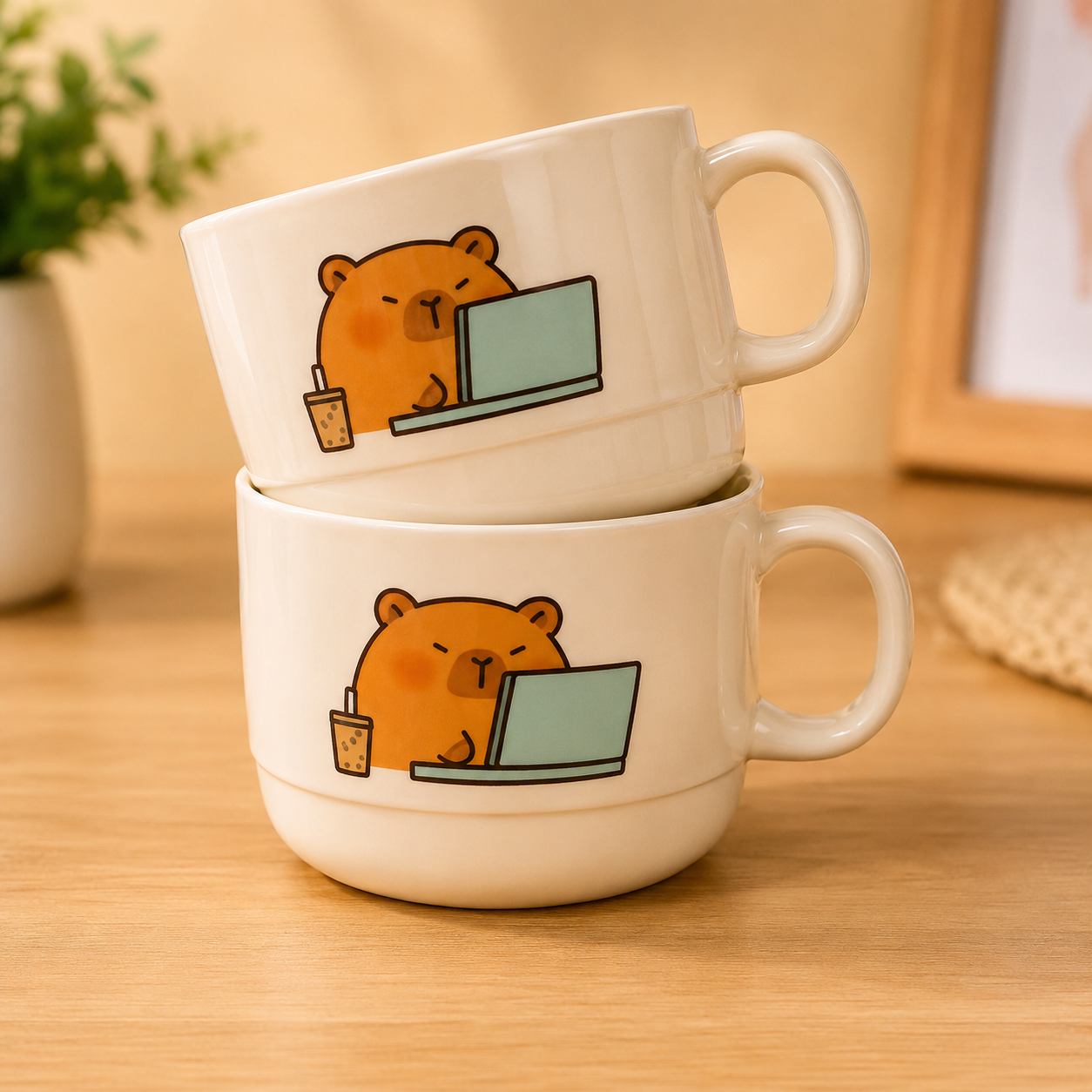 Cute Bear Ceramic Bowl with Spoon Set, Cute Cartoon Kids Mealtime Set, Adorable Kids Feeding Bowl & Spoon, Cute Animal Kids Bowl & Cup Sst