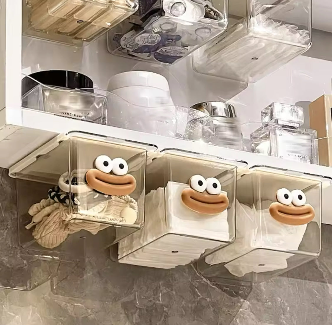 Transparent Under Mirror Smiley Cabinet, Drawer Type Storage Box, Cosmetic Pull Out Shelf Storage Box