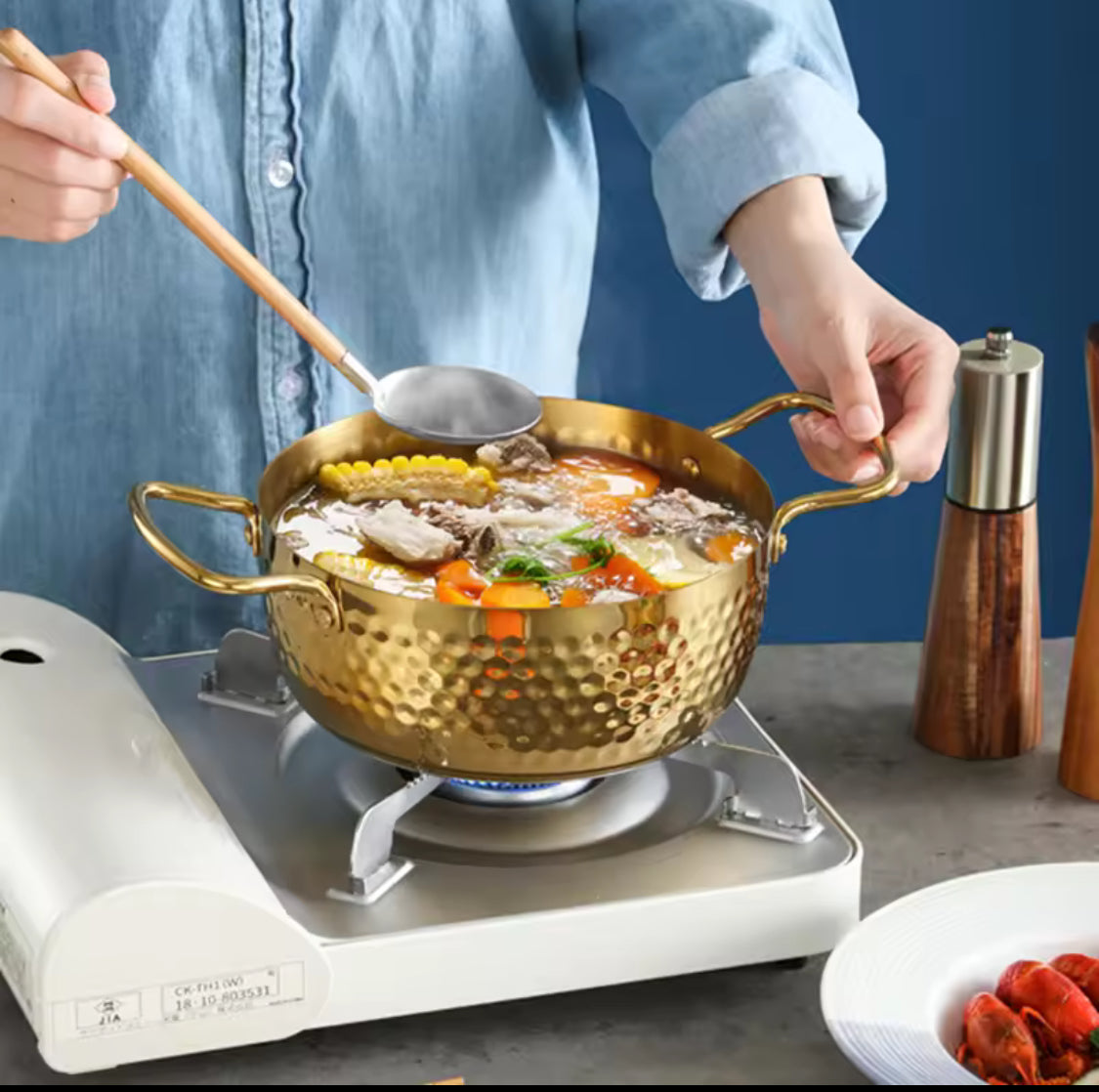 Stainless Steel Korean Ramen Pot, Noodles Seafood Cooking Saucepan, Steel Hotpot Pan