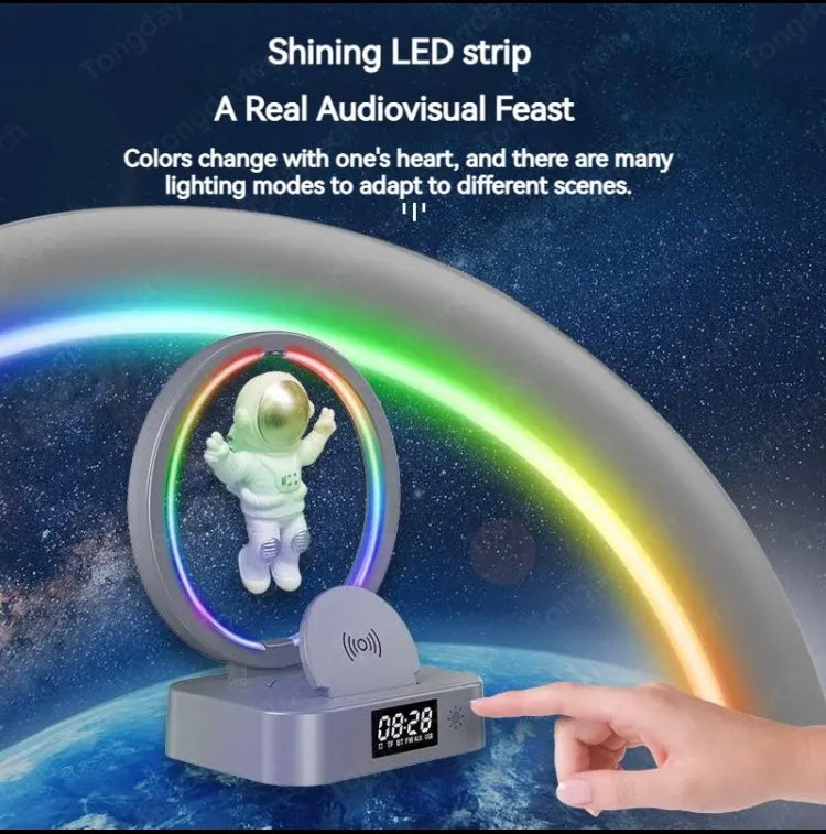 Astronaut Atmosphere Night Light With Bluetooth Speaker, Magnetic Levitation Lamp With Bluetooth Speaker, Wireless Charging Alarm Clock With Night Light