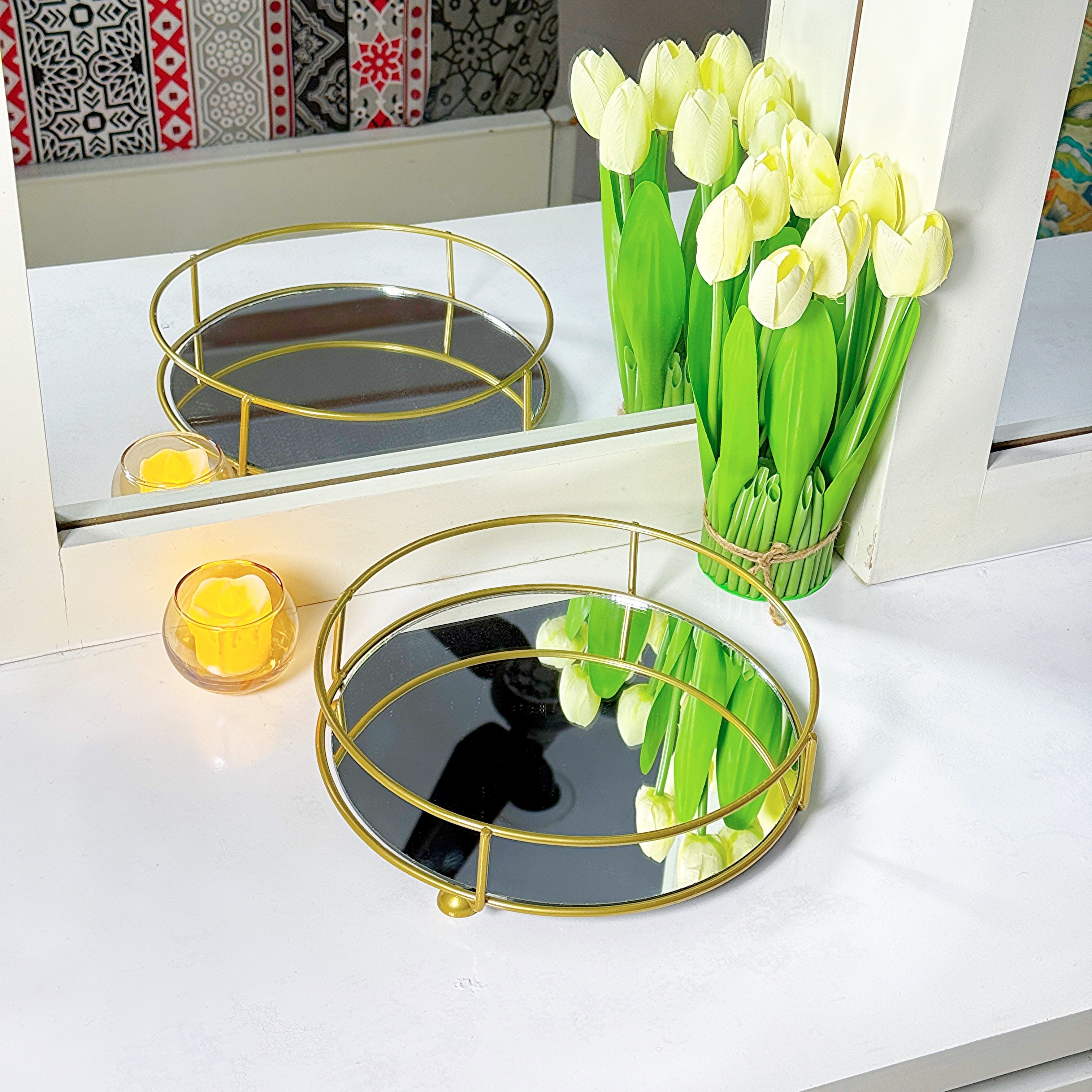Classy Golden Vanity Tray, Multipurpose Cosmetic Jewellery Tray, Perfume Organizer Holder