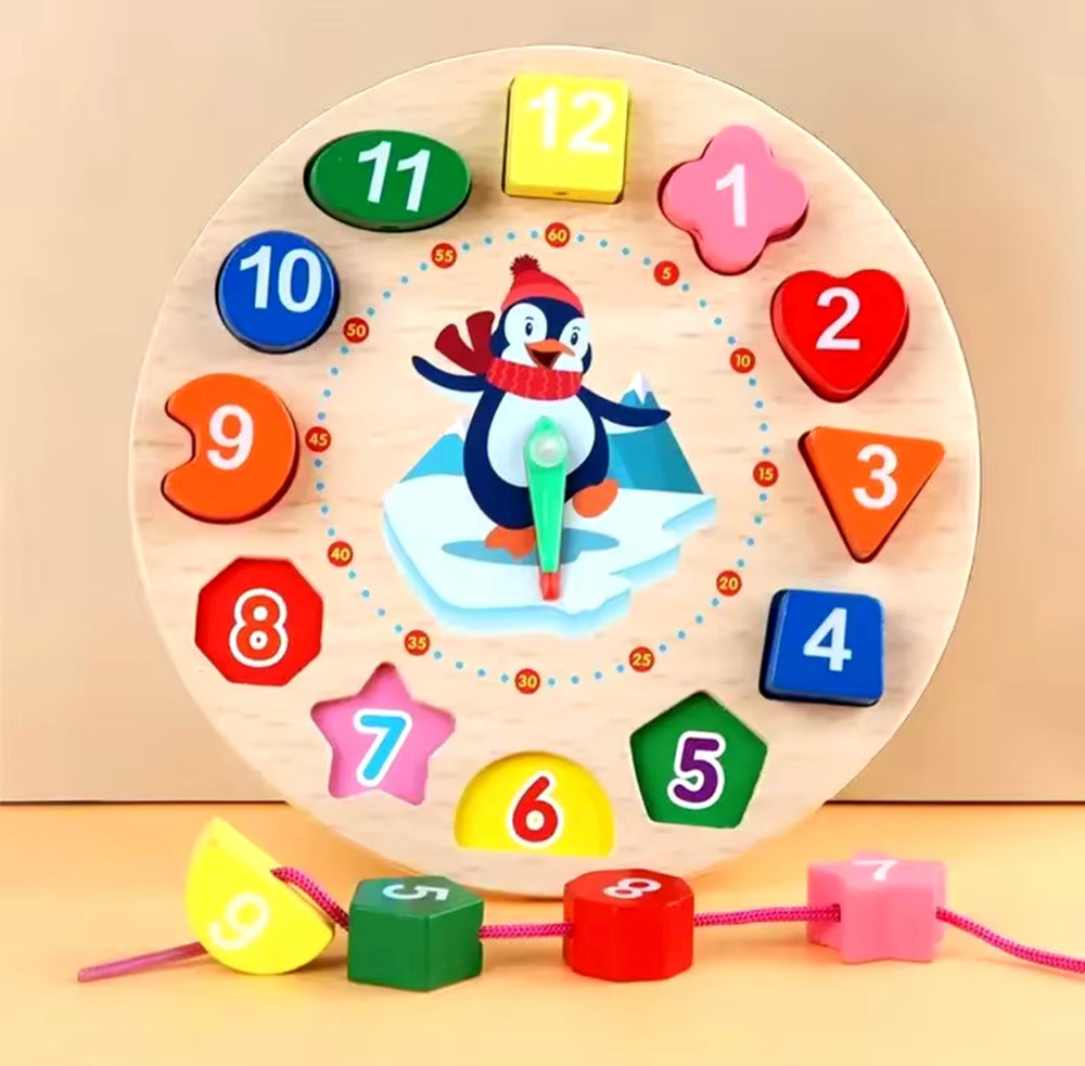 Clock Toy Design Kids Time Learning Clock, Montessori Wooden Clock Toy, Kids Educationa ...
