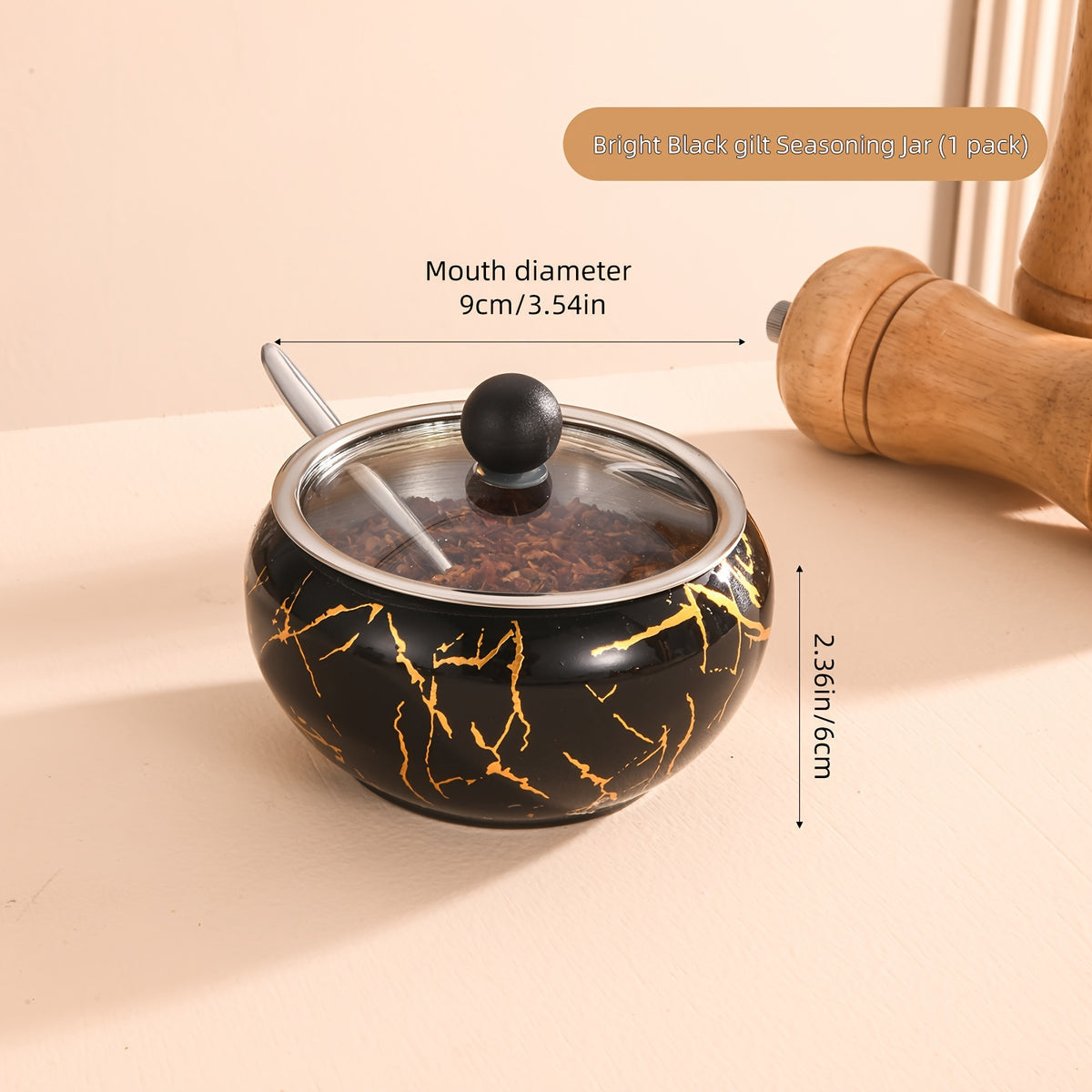 Marble Design Condiment Pot Spice Container, Stainless steel Seasoning Jar With Spoon