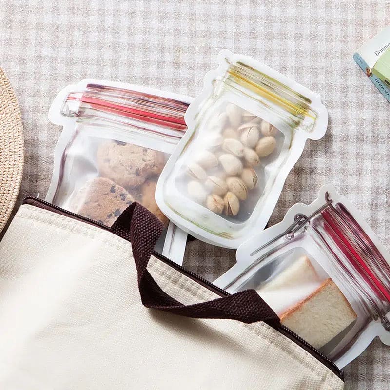 Food Grade Preservation Zipper Bags, Reusable Mason Jar Zipper Fresh Bags, Airtight Seal Food Storage Bags, Leak-Proof Zip-Lock Food Storage Bags for Travel