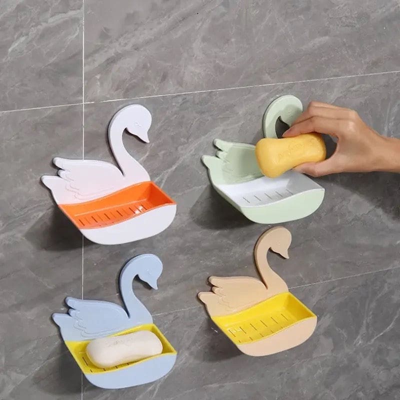 Swan Shape Soap Box, Wall Mounted Soap Holder, Hanging Bathroom Soap Tray with Suction Cup, Self Draining Soap Holder for Shower Wall, Multifunctional Soap Dish