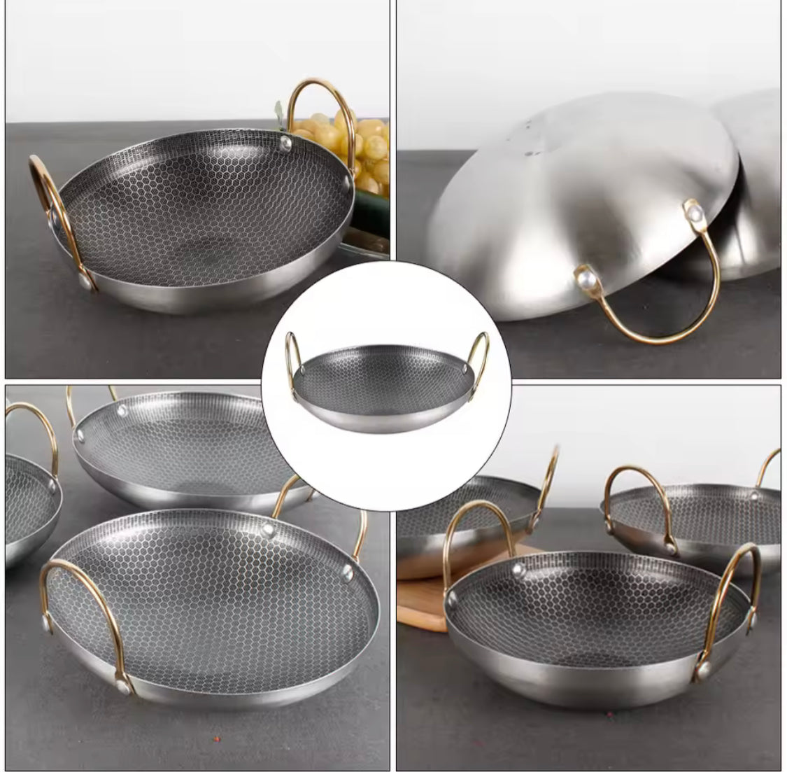Stainless Steel Double Ear Cooking Pan, Multipurpose Kitchen Cooking Pan, Kitchen Gadgets