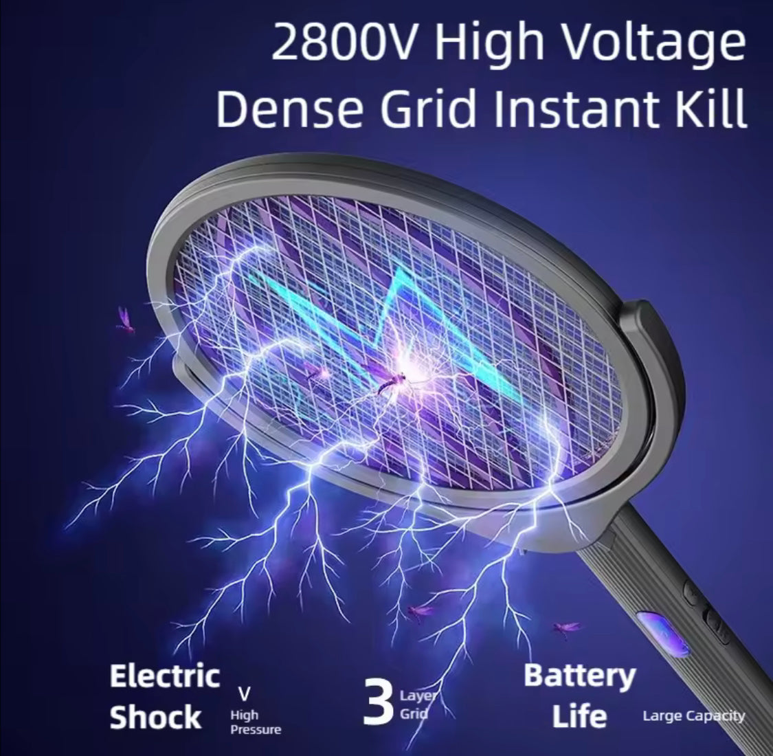 Telescopic Rechargeable Mosquito Swatter Racket, Extendable Head Bug Zapper Racket, Mosquito Trap Lamp, Home Bug Insect Racket, Electric Fly Swatter Racket