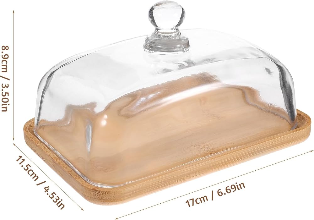 Glass Butter Storage Container with Bamboo Base, Butter Keeper with Transparent Lid, Elegant Butter Storage Container