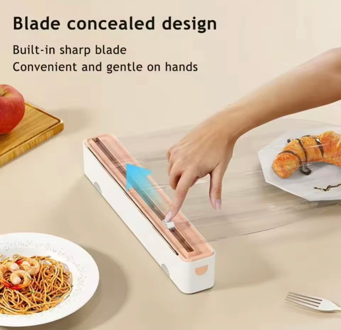 Reusable Food Wrap Cling Film With Cutter, Multipurpose Plastic Wrap Cutter, Wall Film Dispenser, Plastic Wrap Dispenser with Slide Cutter, Kitchen Organizer