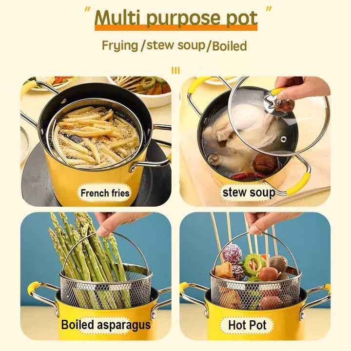 3L Mini Deep Frying Strainer Pot, Multifunctional Household Deep Frying Pan, Non Stick Mini Small Oil Frying Pot