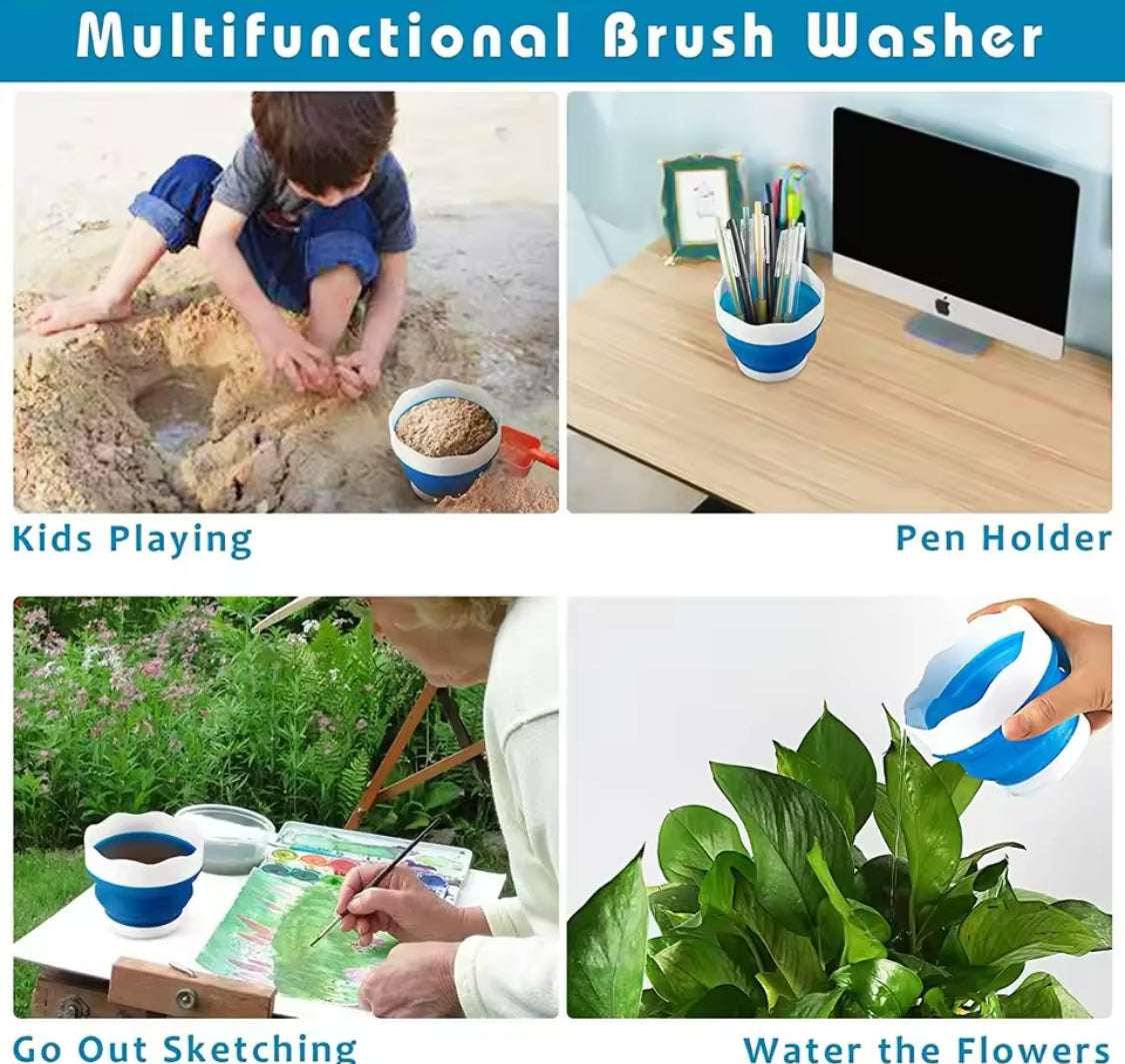 Silicone Brush Washing Bucket, Foldable Paint Brush Washer, Portable Art Brush Holder