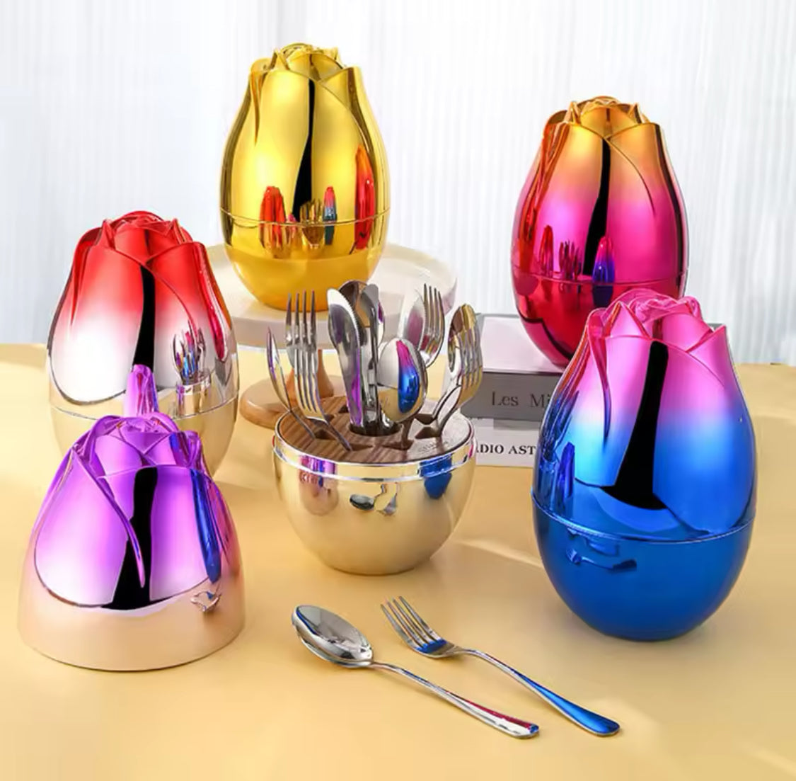 Stainless Steel Fork Spoon Set With Egg Shaped Case, Multipurpose Tableware Cutlery Set, Spoons Forks Utensils Organizer