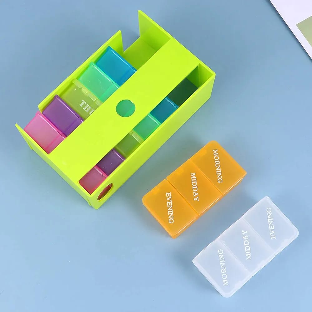 Portable 21 Grids Pills Box Holder, 7 Days Rainbow Color Tablet Pill Case, Medicine Storage Organizer