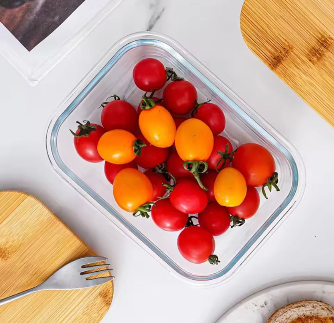 Set of 3 High Borosilicate Glass Bamboo Lunch Box, Heat Resistant Food Storage Containers With Lid, Food Storage Containers