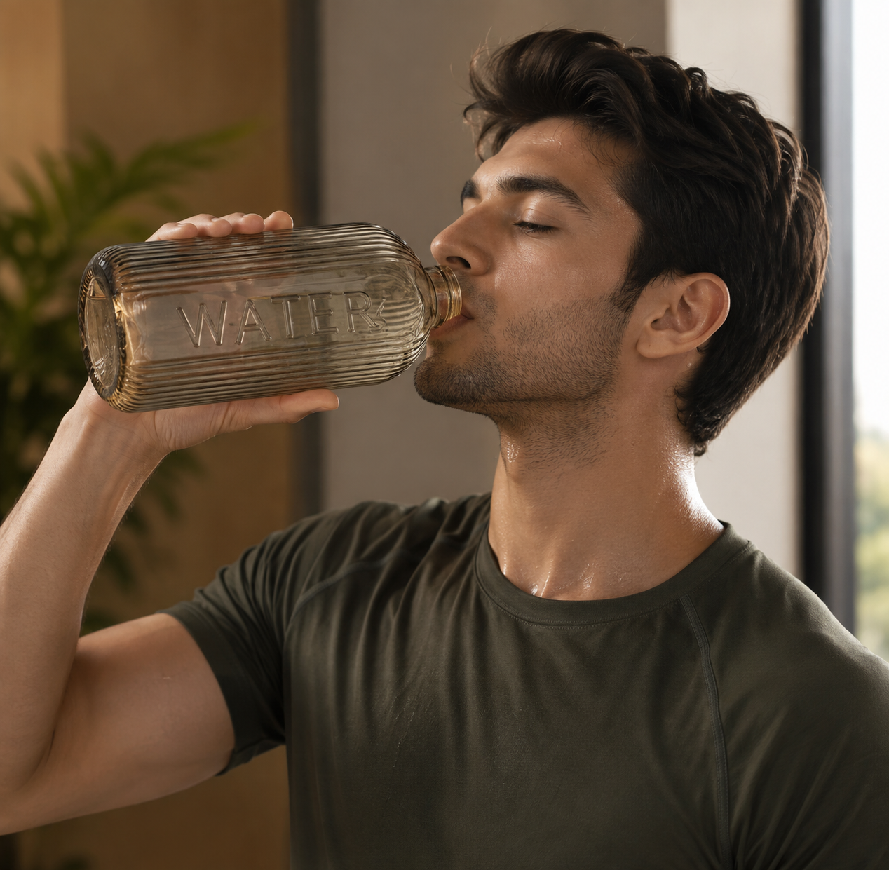 Classic Ribbed Glass Beverage Bottle, Elegant Glass Water Bottle With Metal Cap, Luxury Ribbed Glass Beverage Flask
